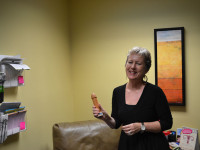 Kathryn shows off the new education room and a prop