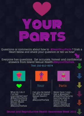 Happy Sexual and Reproductive Health Week! Join us at Camosun or at our Quadra Street clinic and share with us how you heart your parts!
