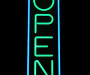 neon blue and green open sign