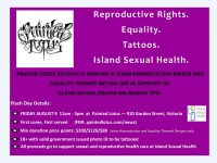 Photo offers the details of Painted Lotus Studios' Reproductive and Equality Themed Flash Tattoo Day on August 9th from 11-5.